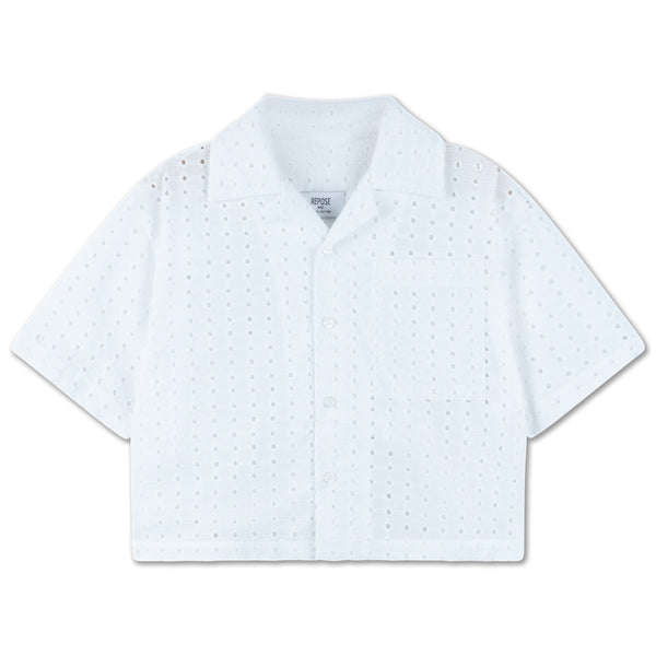 CROPPED SHIRT GRAPHIC EMBROIDERY ANGLAISE