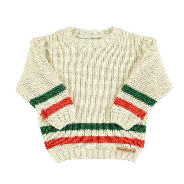 KNITTED SWEATER ECRU WITH MULTICOLOR STRIPES