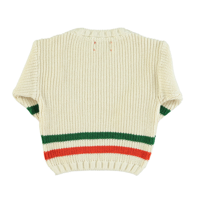KNITTED SWEATER ECRU WITH MULTICOLOR STRIPES