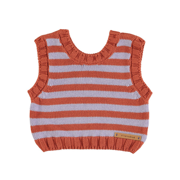 KNITTED TOP LAVENDER & TERRACOTTA STRIPES