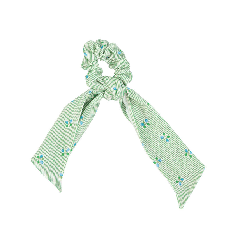SCRUNCHIE GREEN STRIPES WITH LITTLE FLOWERS
