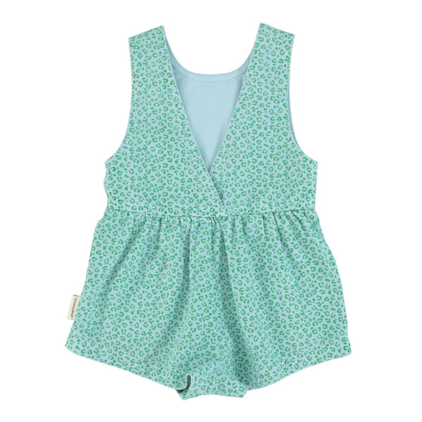 SHORT JUMPSUIT BLUE WITH GREEN ANIMAL PRINT