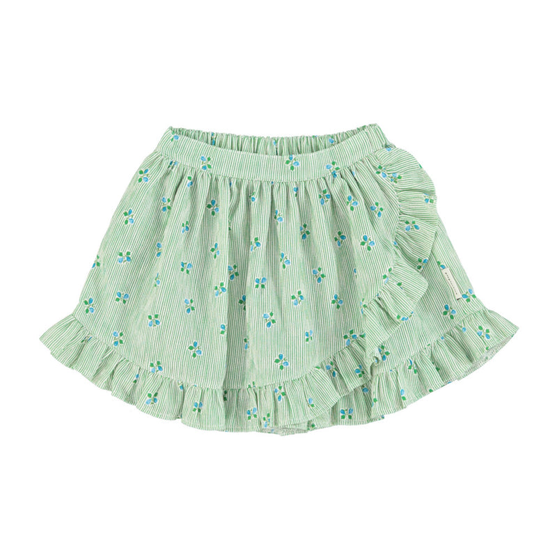 SHORT SKIRT WITH RUFFLES GREEN STRIPES WITH LITTLE FLOWERS