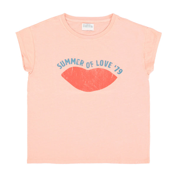 SHORT SLEEVE T-SHIRT CORAL WITH LIPS PRINT