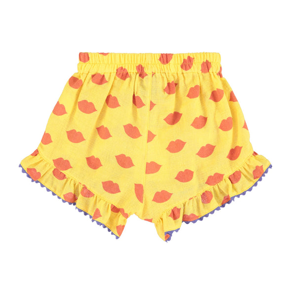 SHORTS WITH FRILLS YELLOW WITH RED LIPS