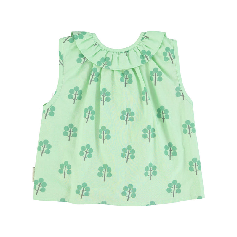 SLEEVELESS SHIRT WITH COLLAR GREEN WITH GREEN TREES