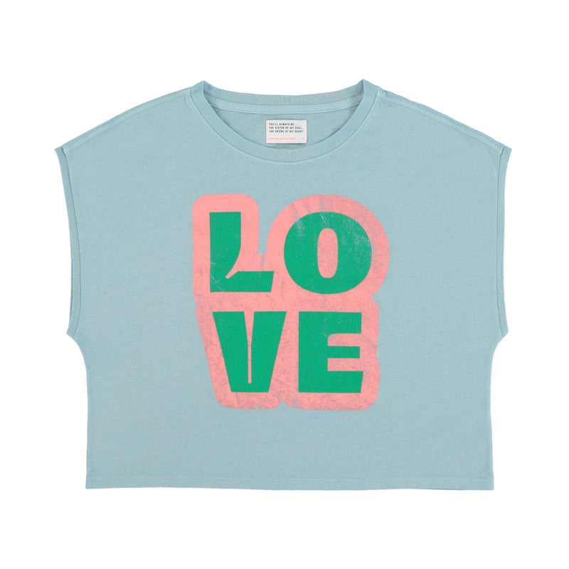 SLEEVELESS T-SHIRT/TOP WITH ROUND NECK BLUE WITH LOVE PRINT