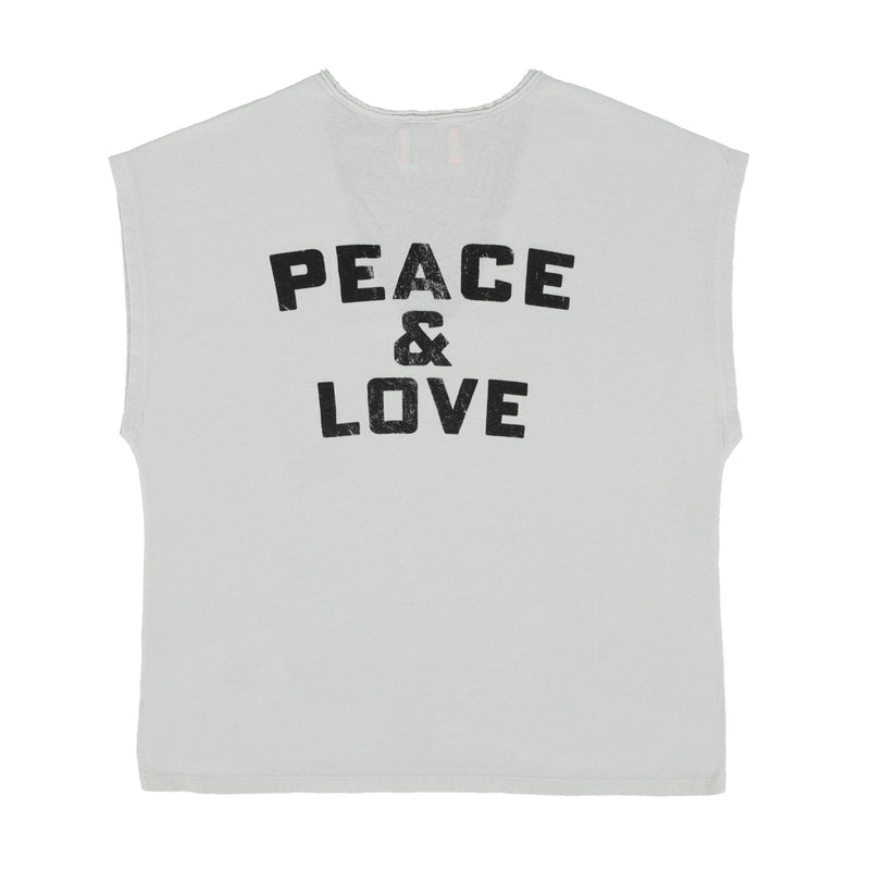 SLEEVELESS T-SHIRT WITH DEEP ROUND NECK LIGHT GREY WITH PEACE & LOVE PRINT