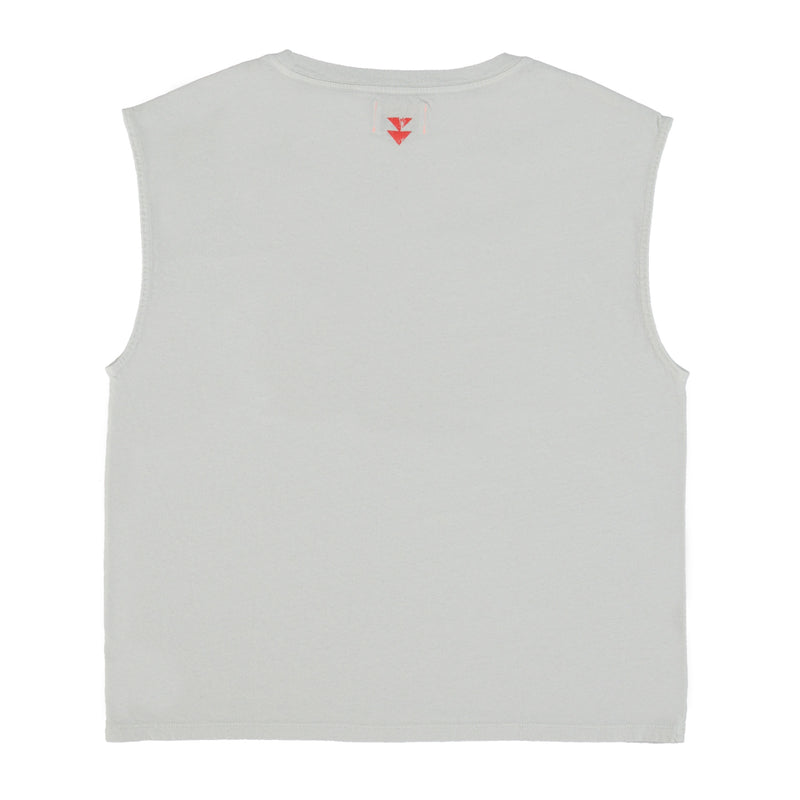 SLEEVELESS T-SHIRT WITH ROUND NECK LIGHT GREY WITH LIPS PRINT