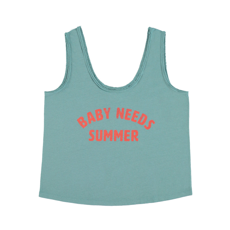 SLEEVELESS TOP WITH V-NECK BLUE WITH BABY NEEDS SUMMER PRINT