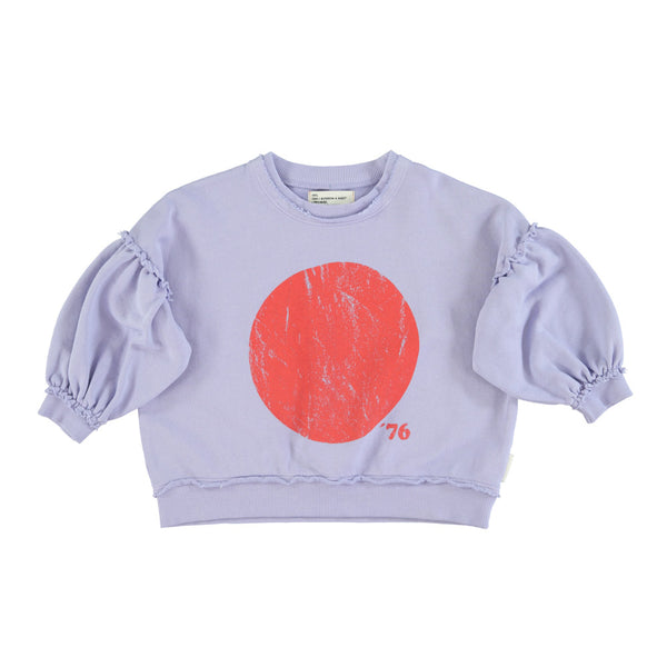 SWEATSHIRT WITH BALLOON SLEEVES LAVENDER WITH RED CIRCLE PRINT