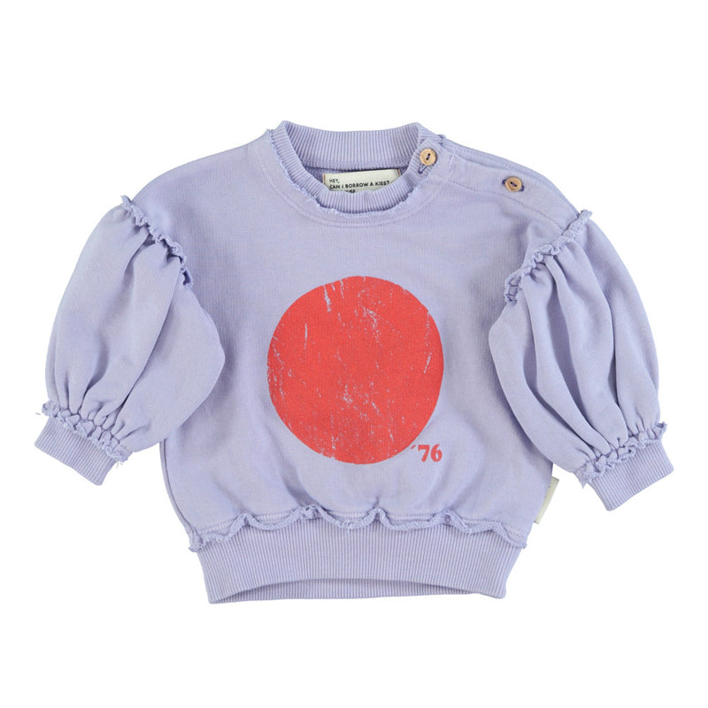 SWEATSHIRT WITH BALLOON SLEEVES LAVENDER WITH RED CIRCLE PRINT