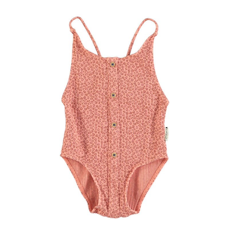 SWIMSUIT WITH BUTTONS CORAL WITH ANIMAL PRINT