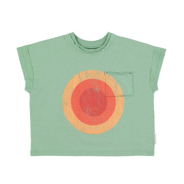 T-SHIRT GREEN WITH MULTICOLOR CIRCLE PRINT