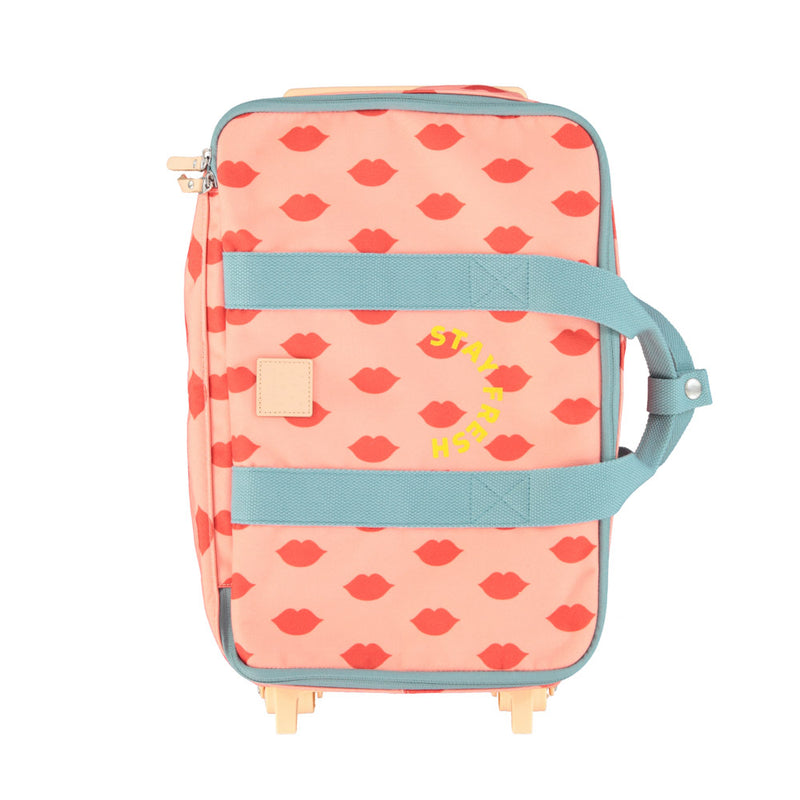 TRAVEL BAG LIGHT PINK WITH RED LIPS