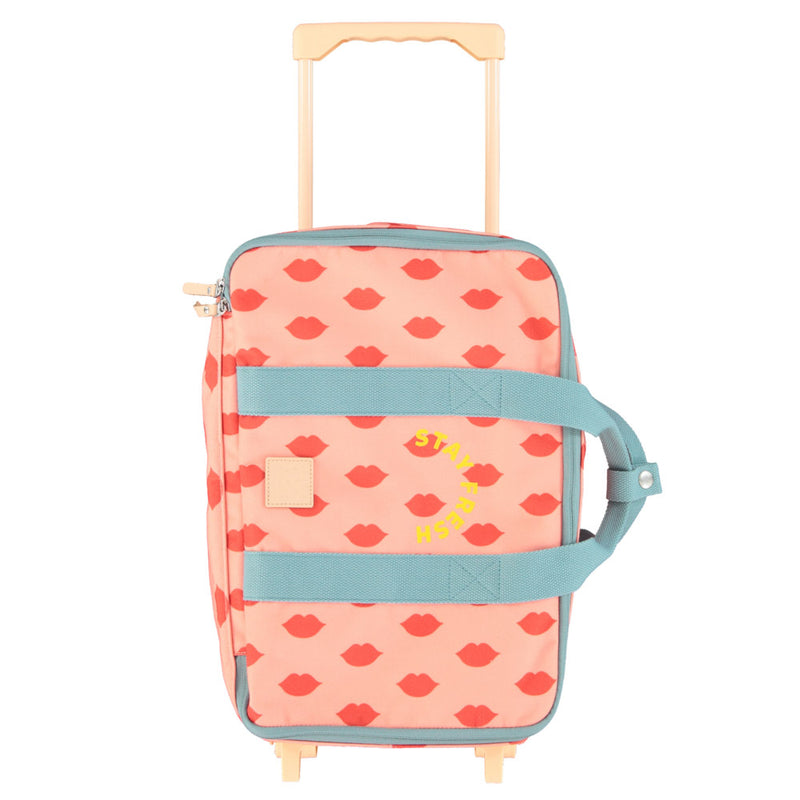 TRAVEL BAG LIGHT PINK WITH RED LIPS