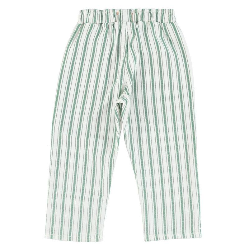 UNISEX TROUSERS WHITE WITH LARGE GREEN STRIPES