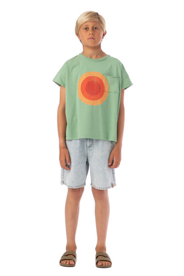T-SHIRT GREEN WITH MULTICOLOR CIRCLE PRINT